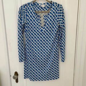 Diane Von Furstenberg Blue and Cream Geometric Dress